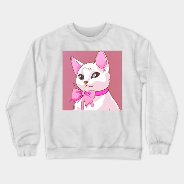 White cat with pink bow Crewneck Sweatshirt by Berenicelee23